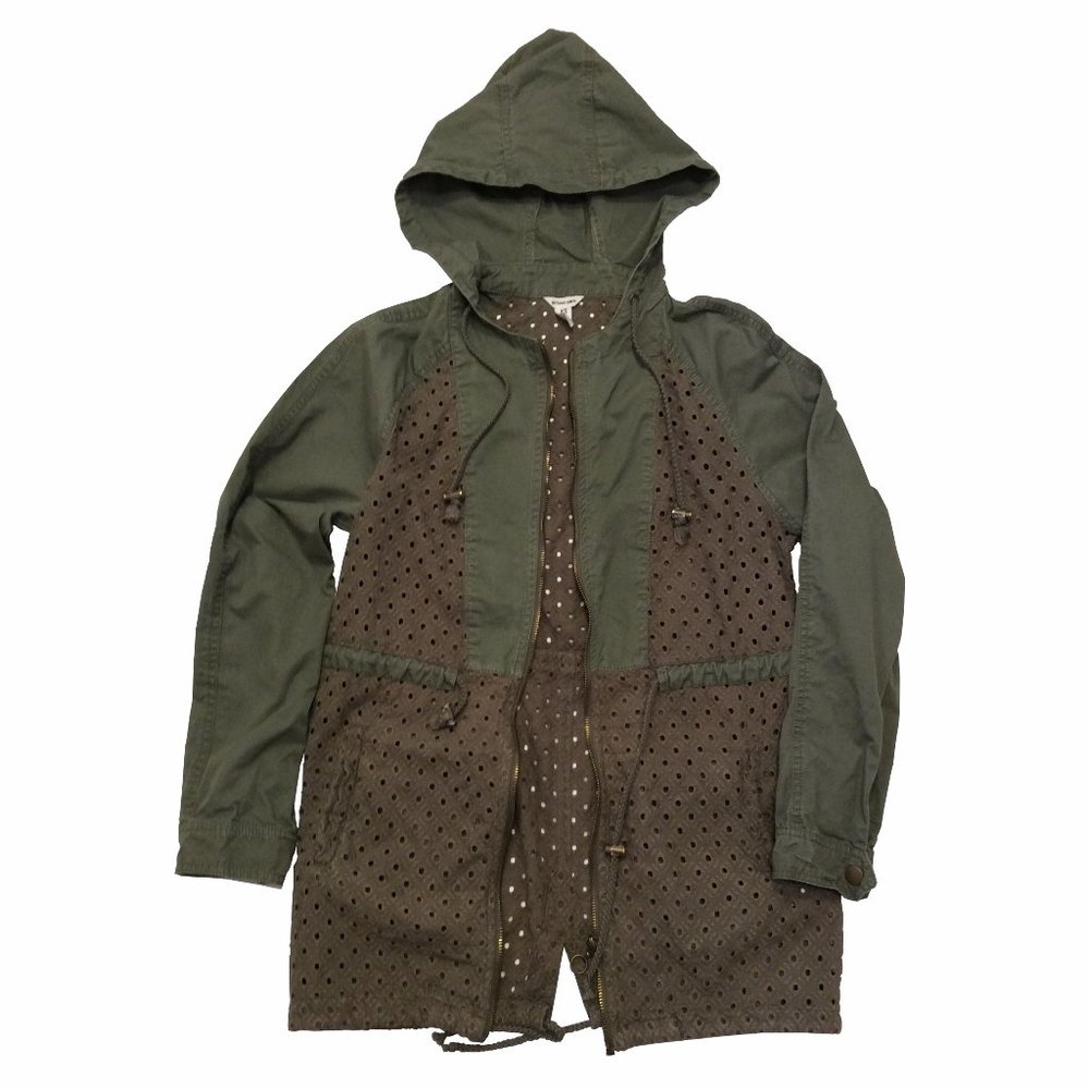 Olive, eyelet, drawstring hoodie jacket